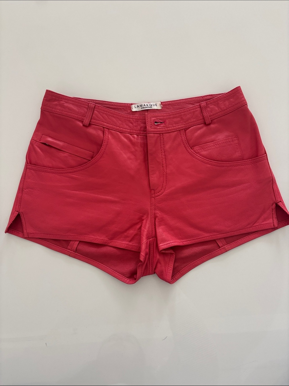 Lamarque Pink-Red Leather High Waist Shorts